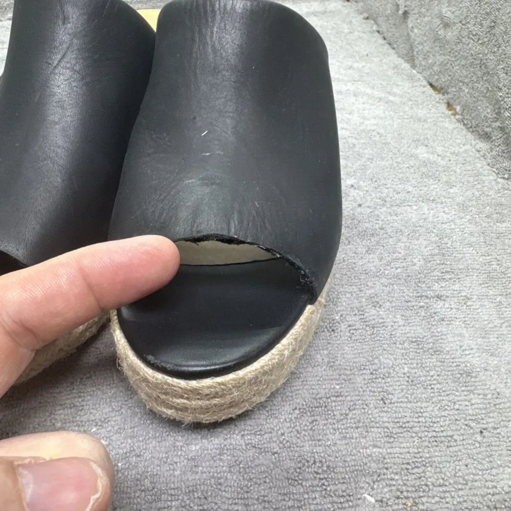 Ravello Leather Platform Espadrille Slides Womens 8 Black‎ Heels Slip On Slides
